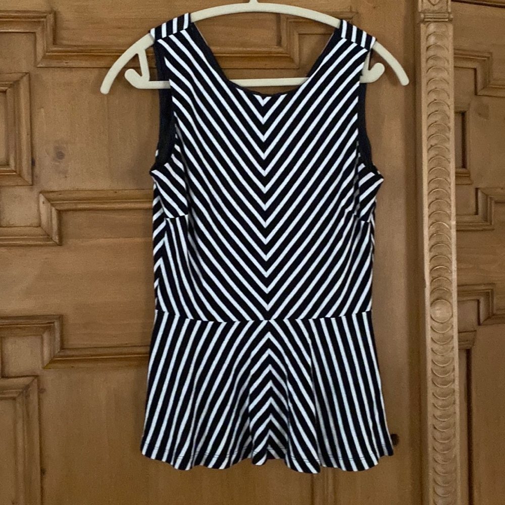 Banana Republic Black and White Striped Sleeveless Peplum Top